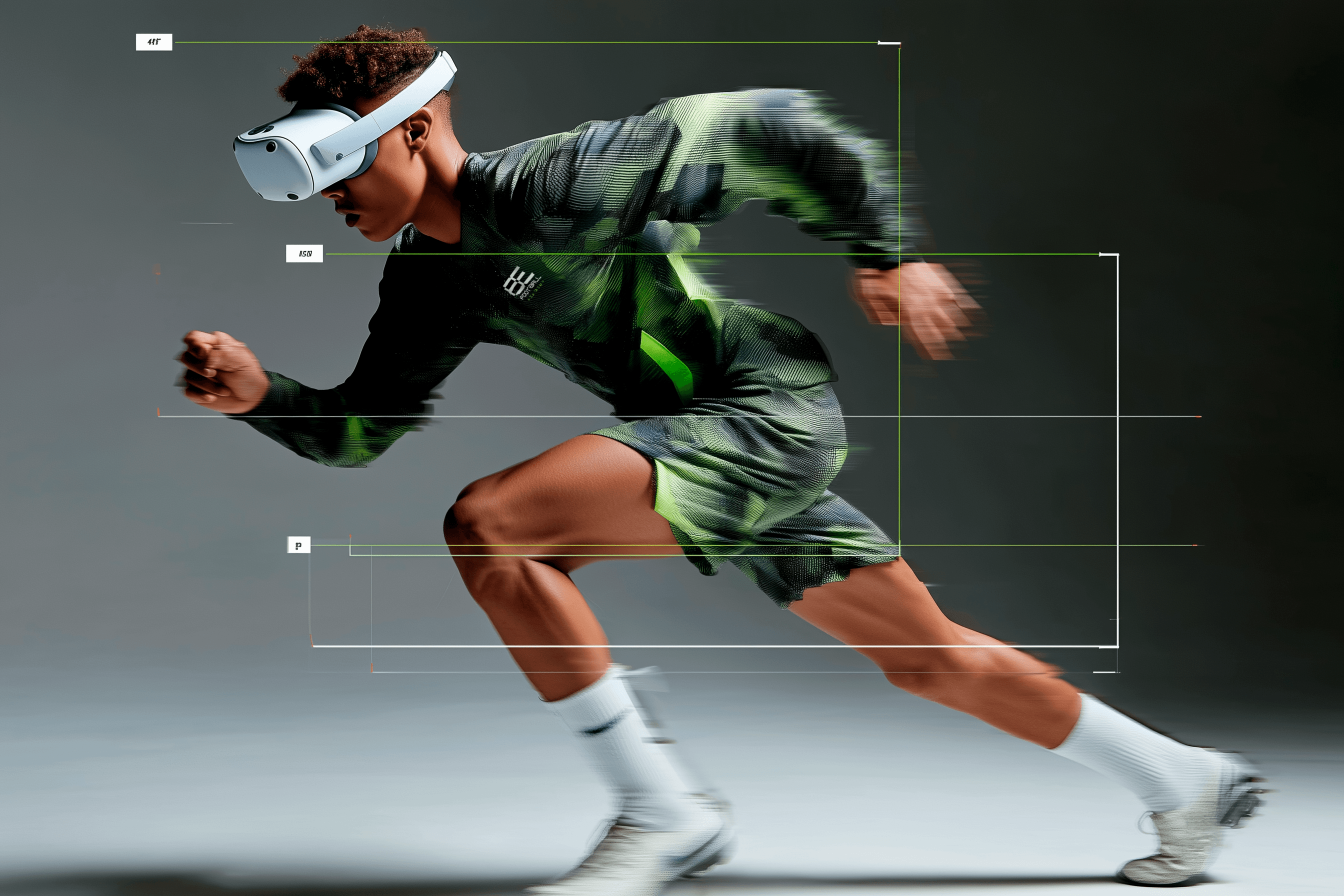 Athlete sprinting while wearing a VR headset